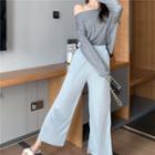 Off-shoulder Long-sleeve T-shirt / Cropped Wide-leg Pants