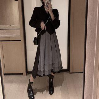 Mesh Panel Sleeveless Dress / Long-sleeve Jacket