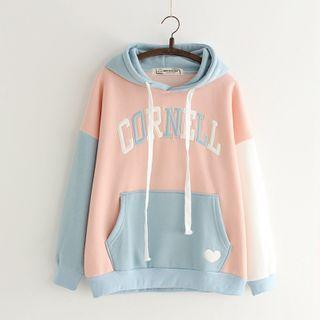 Pocket-detail Embroidered Color-block Fleece-lined Hoodie