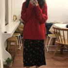 Twist Knit Sweater / Floral Midi Skirt
