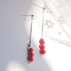 925 Sterling Silver Bead Dangle Earring Silver Stud - 1 Pair - Red - One Size
