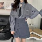 Plain Blouse / Necktie / Cropped Sweater Vest / Mini A-line Skirt / Set