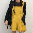 Long-sleeve Knit Top / Wide-leg Dungaree Shorts