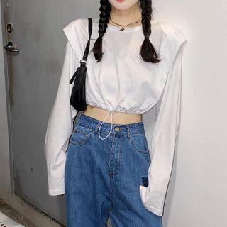 Drawstring-hem Long-sleeve Cropped T-shirt