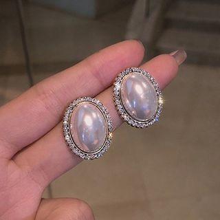 Rhinestone Stud Earring 1 Pair - Silver Needle - White - One Size