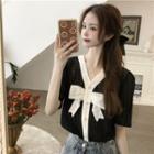 Short-sleeve Button-up Bow Top