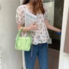 Set: Faux Leather Shirred Crossbody Bag + Pouch