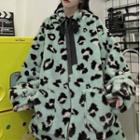 Leopard Print  Chenille Hooded Jacket