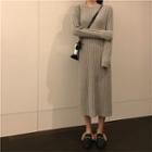 Long Sleeve Ribbed Knit Midi Dress