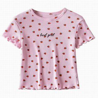 Short-sleeve Fruit Print Frill Trim T-shirt