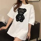 Elbow-sleeve Bear Detail T-shirt