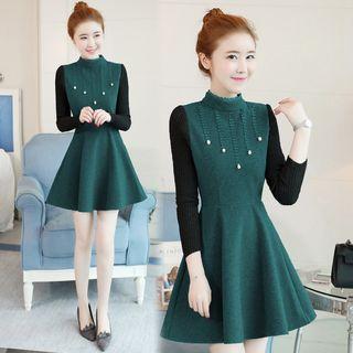 Knit Panel Beaded A-line Dress