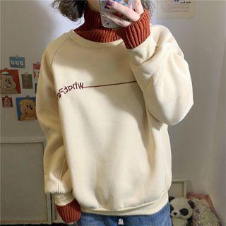 Lettering Knit Panel Turtleneck Sweatshirt