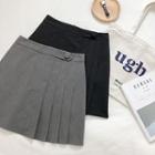 Plain Zip High-waist Pleated A-line Skirt