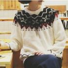 Mock-neck Patterned Panel Sweater