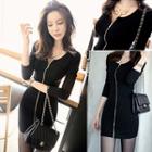 Zip-front Long Sleeve Mini Dress