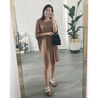 Dolman-sleeve Lace-trim Shift Dress