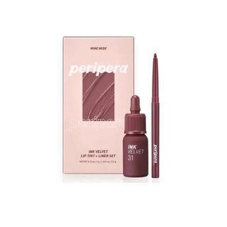 Peripera - Ink Velvet + Lip Liner Set - 2 Colors #02 Wine Nude