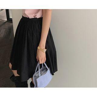 Zip-side Shirred Flare Skirt