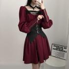 Long-sleeve A-line Dress / Cold-shoulder Cross Accent Top / Corset Belt (various Designs)