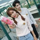 Long-sleeve Embroidery Striped Couple Shirt