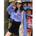 Printed Long-sleeve Crop T-shirt / Drawstring Shorts