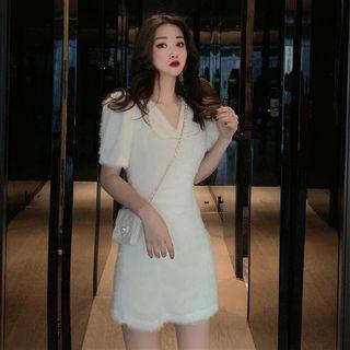 Furry Short-sleeve Mini Dress