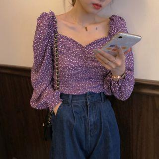 Flower Print Blouse Floral - Purple - One Size