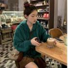 Toggle Knit Jacket / Corduroy Skirt
