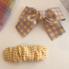 Set Of 2: Plaid Fabric Hair Clip (assorted Designs) 1100a - Set Of 2 - Hair Clip - Purple & Yellow - One Size