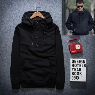 Plain Buttoned Hooded Pullover