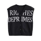 Lettering Single-breasted Sweater Vest Black - One Size