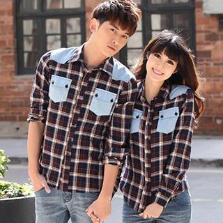 Couple Long-sleeve Plaid Shirt