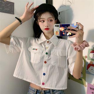 Front Pocket Buttoned Cropped Shirt