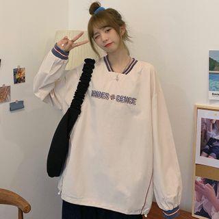 Contrast Stripe Lettering Drawstring Top