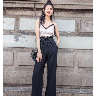 Lace-up Waist Wide-leg Pants
