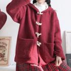 Hooded Fleece Toggle Jacket Red - One Size