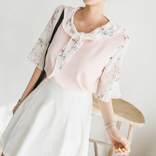 Tie-neck Floral Chiffon Detail Top