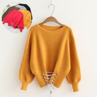 Tie-waist Balloon-sleeve Sweater