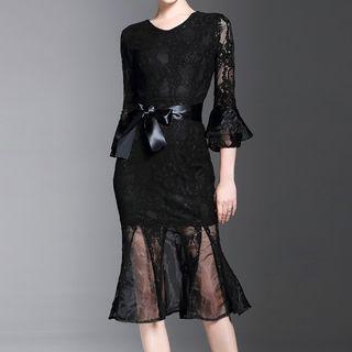 Bell-sleeve Lace Mermaid Sheath Party Dress