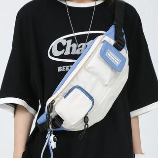 Set: Applique Multi-pocket Sling Bag + Bag Charm