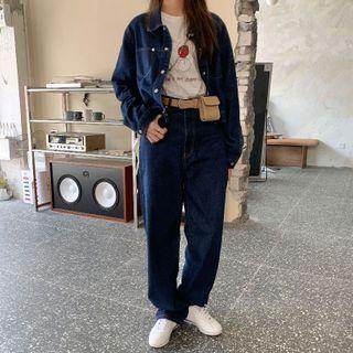 Denim Jacket / High-waist Loose Fit Jeans