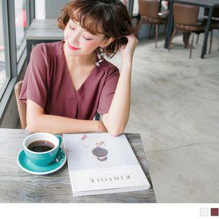 V-neck Pleated Shoulder Chiffon Top