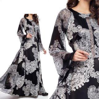 Print Bell Sleeve Maxi Dress