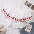 Strawberry-embroidered Ruffled Crop Blouse White - One Size