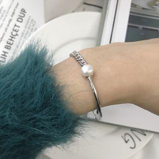 925 Sterling Silver Faux Pearl Bracelet S002 - 925 Silver - Silver - One Size
