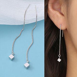 Cube Chain Sterling Silver Drop Ear Stud 1 Pair - Silver - One Size
