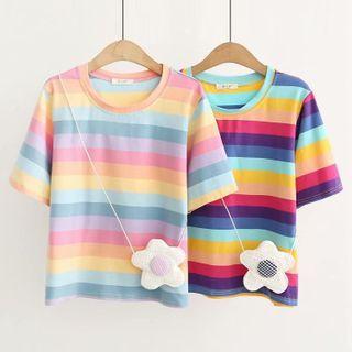 Set: Short-sleeve Rainbow Stripe T-shirt + Crossbody Bag