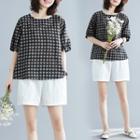 Plaid Round-neck Semi Sleeve T Shirt As Shown In Figure - F