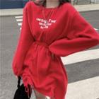 Lettering Drawstring Mini Sweatshirt Dress